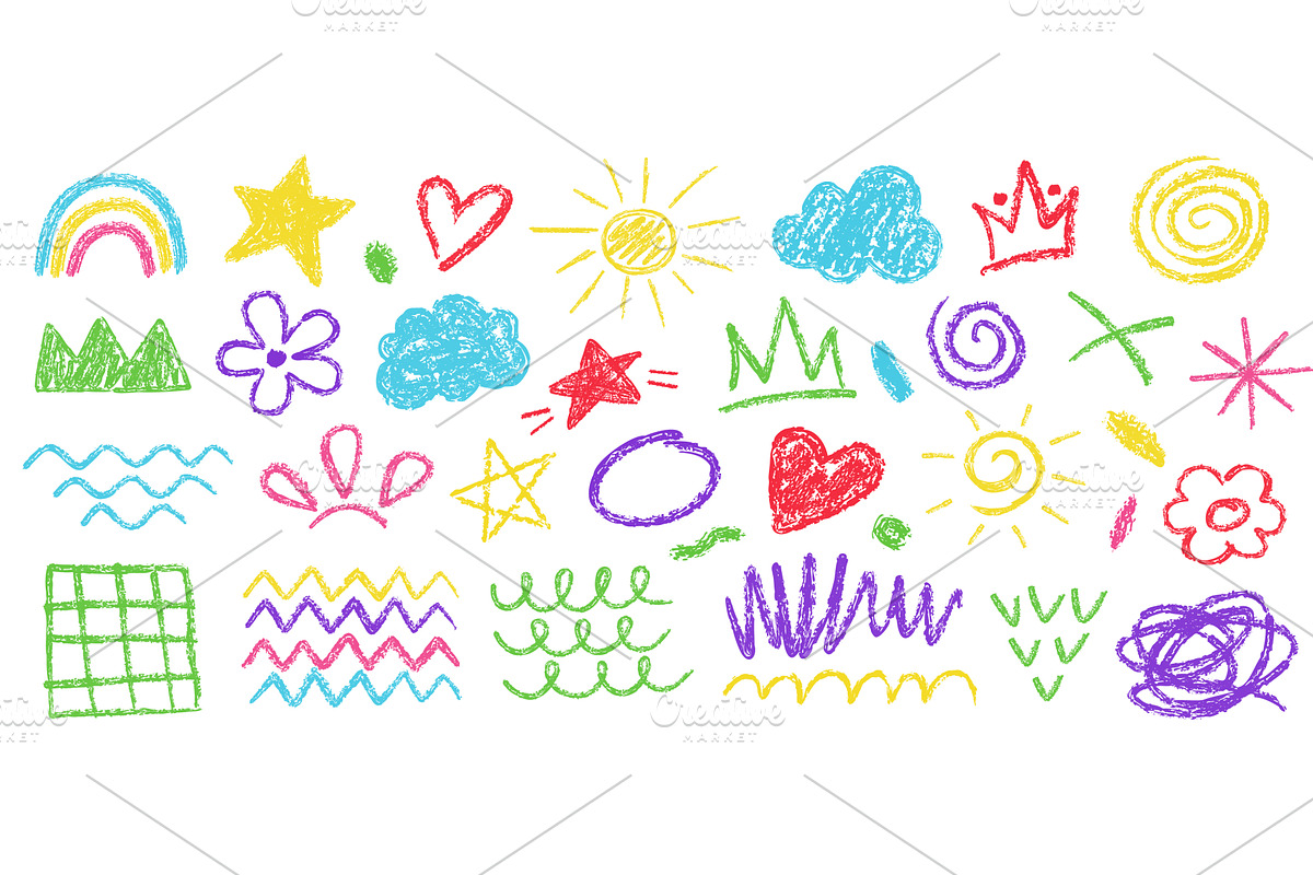 Kids crayon drawings. Hand drawn, an Illustration by winwin.art