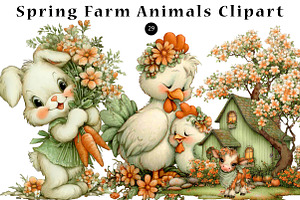 Spring Farm Animals Clipart Bundle, a Seasonal Illustration by CreationArt