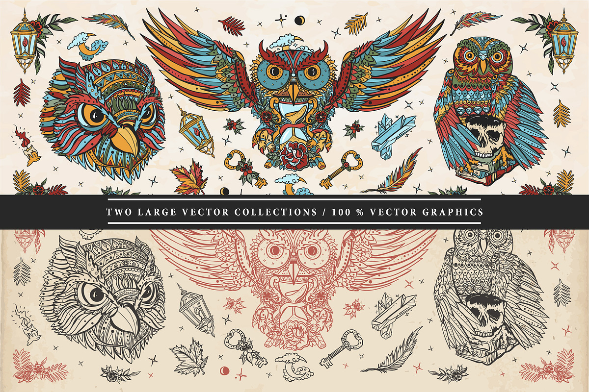 Owls old school tattoo, an Animal Illustration by intueri (Photo 2 of 7)