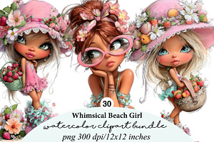 Whimsical Beach Girl Clipart, an Illustration by Digital Artistic99