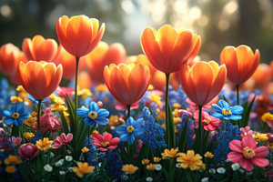 Vibrant tulips and colorful flowers, a Photo by Tanuart