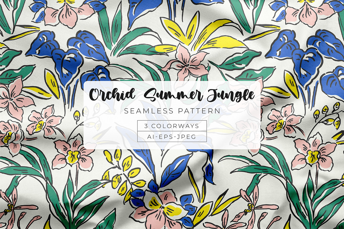 Hand-Drawn Orchid & Jungle Leaves, a Pattern Graphic by ASTUDIO (Photo 1 of 8)