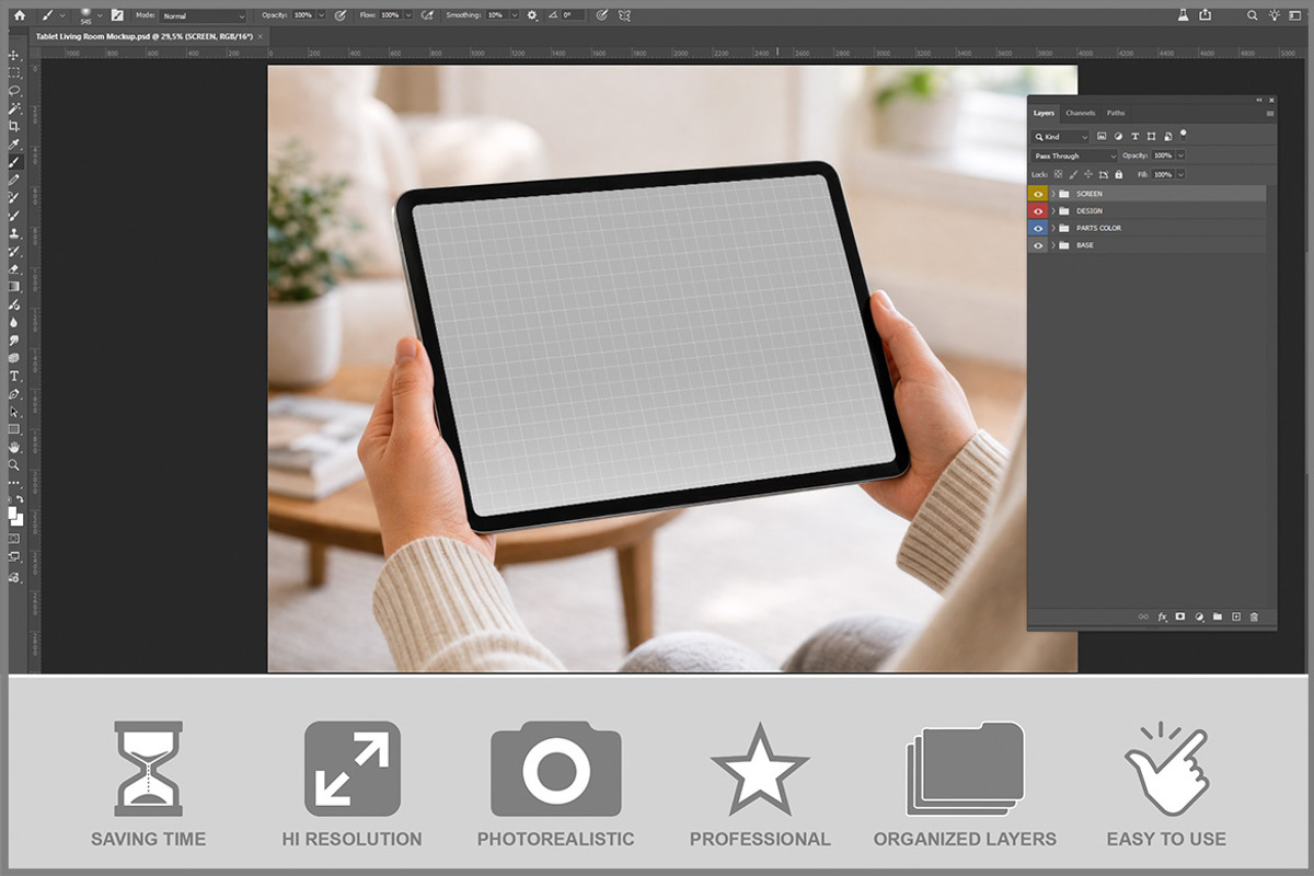 Tablet Living Room PSD, an iPad Mockup by Bruno's Shop (Photo 2 of 3)