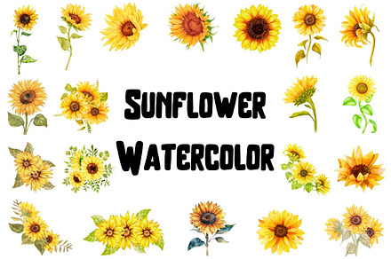 Watercolor Sunflower Clipart, an Object Illustration by Awieee1