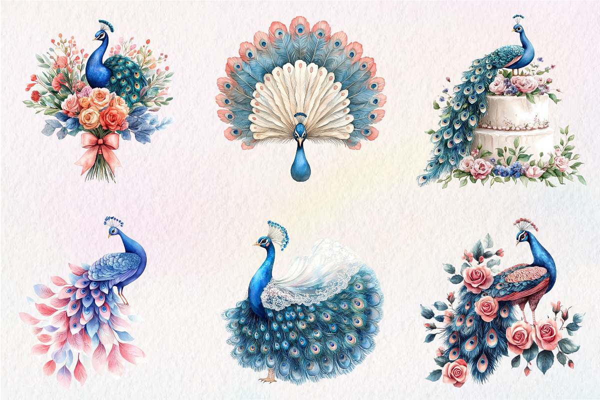 Wedding Peacock Clipart, an Illustration by CreationArt (Photo 3 of 9)