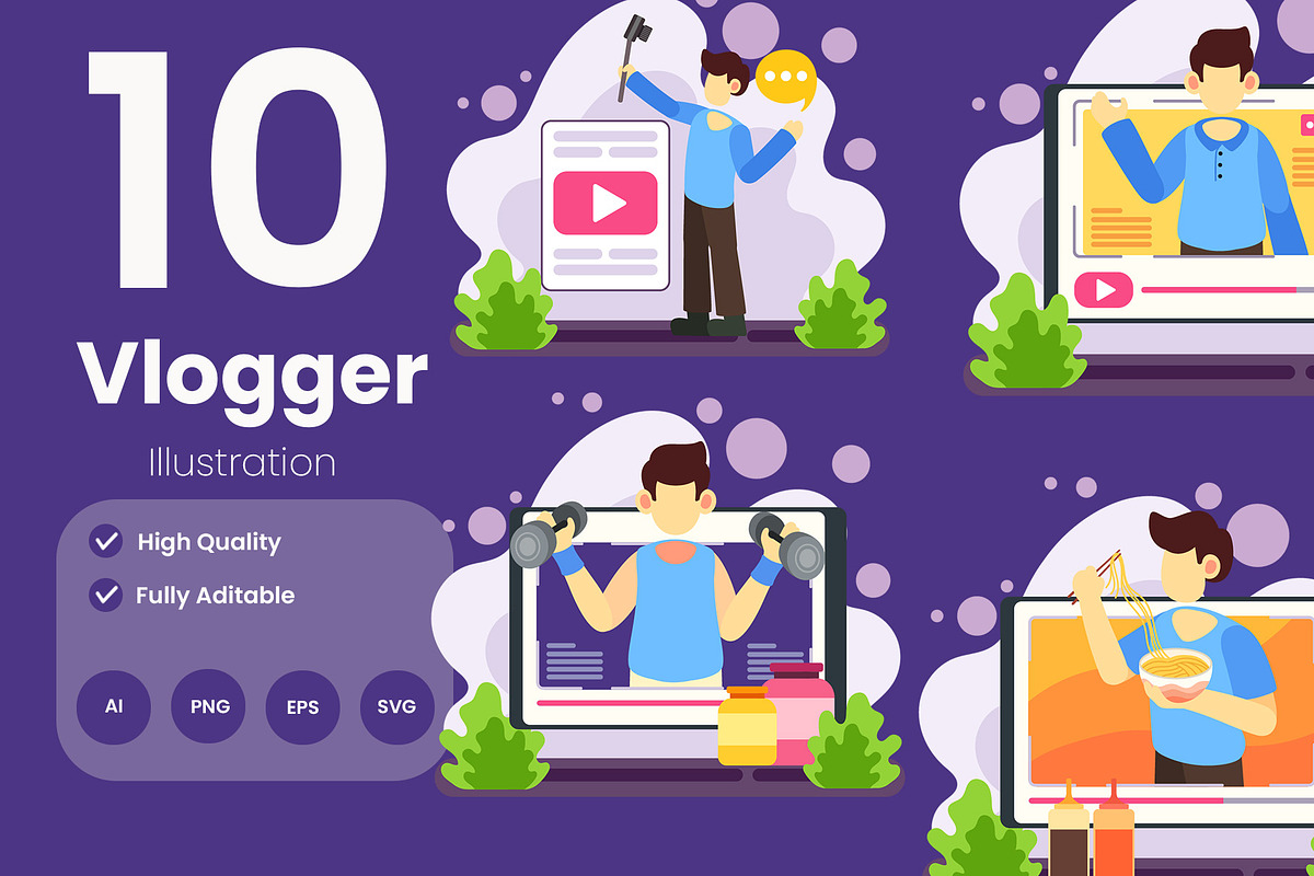 Vlogger Illustration Pack, an Illustration by baii09 (Photo 1 of 4)
