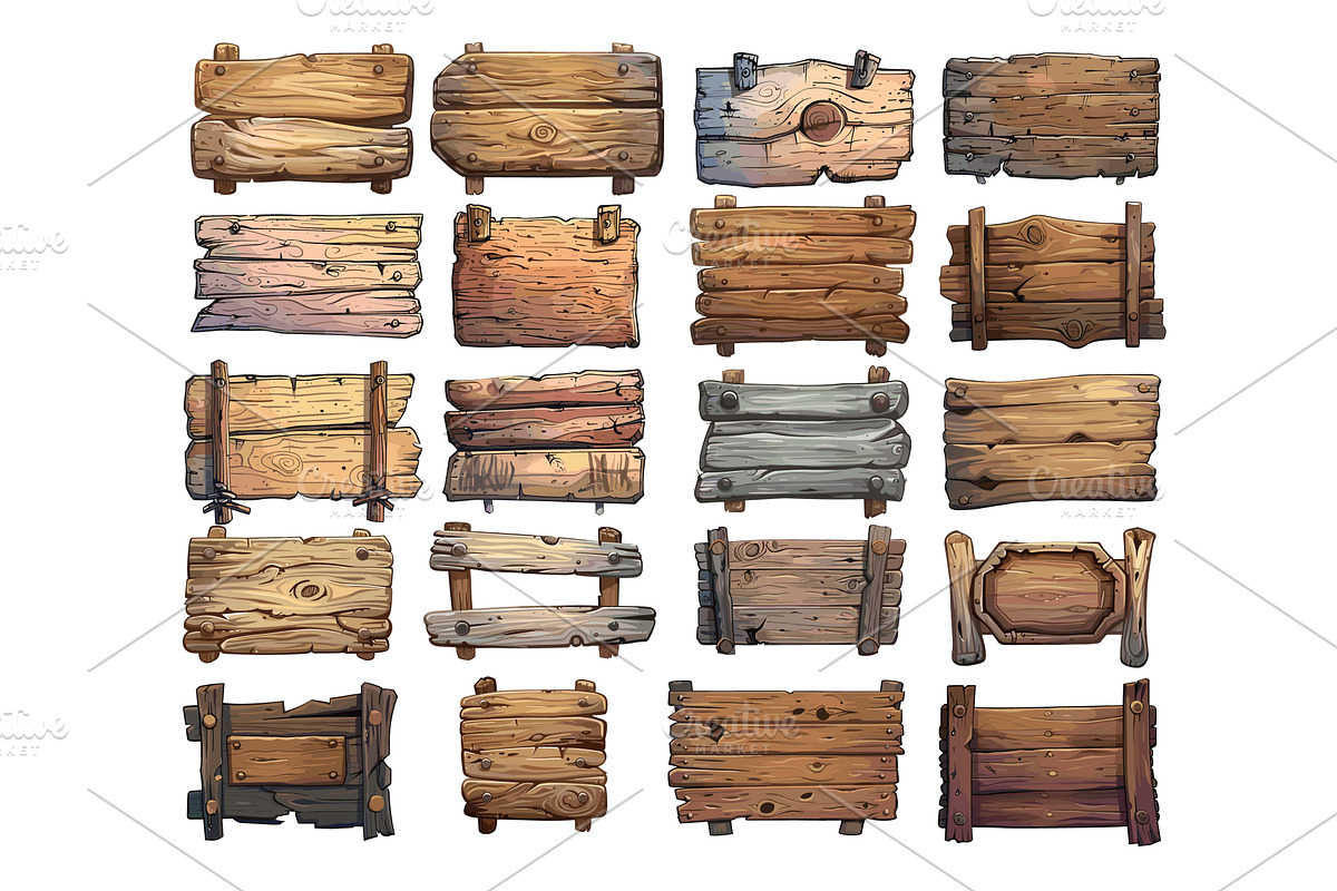 Wooden signs cartoon vector set, an Object Illustration by Stock-Smart-Start