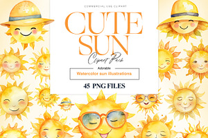 Cute Sun Clipart, Kawaii Sun Clipart, a Seasonal Illustration by BrushstrokeArtGB
