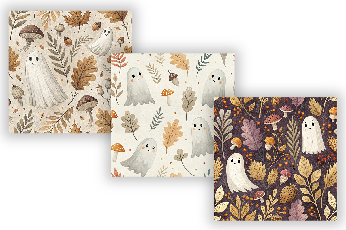 Whimsical Ghost Botanical Pattern, a Pattern Graphic by FloridPrintables (Photo 3 of 9)