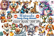 Watercolor Funny Crazy Animals, an Illustration by DreamCafeArt (Thumbnail 1 of 6)