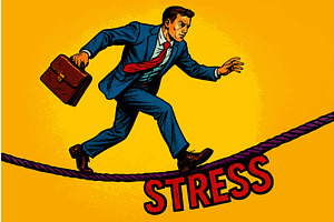Businessman Balancing on Stress Rope, a Person Illustration by AlexArt