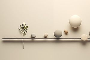 A minimalist arrangement of stones and a palm leaf on a neutral background. The, a Decorative Illustration by Textures & Backgrounds