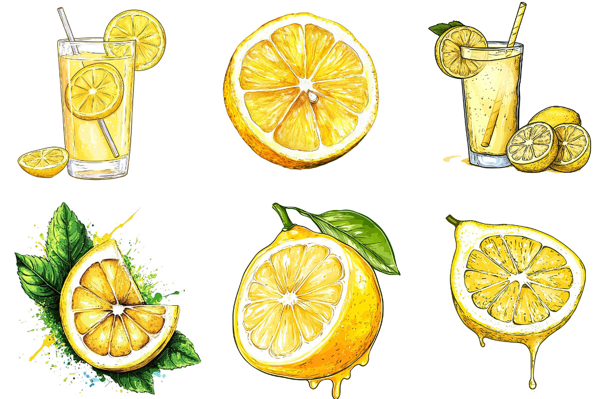 Hand Drawn Summer Lemon Clipart PNG, an Illustration by Designking (Photo 5 of 5)