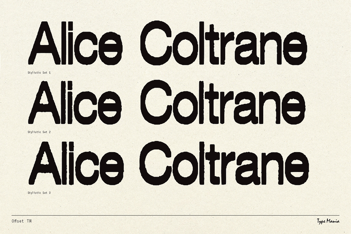 Offset TM – Distressed Dynamic Font, a Sans Serif Font by Type Mania (Photo 5 of 11)