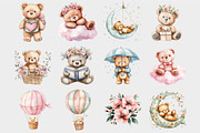Watercolor Pink Teddy Bear Clipart, a Seasonal Illustration by Design Market (Thumbnail 4 of 5)