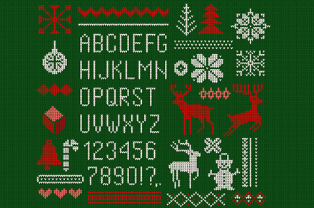 Knitted font, elements and borders. preview 3