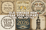 Old Vintage New Year 2026 Clipart, a Seasonal Illustration by Creative design (Thumbnail 1 of 7)
