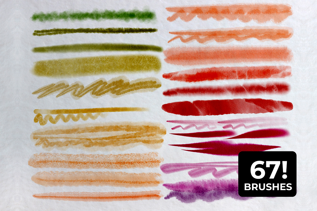 67! WATERCOLOR Procreate brushes, a Brush Add-On by Graphics Resources (Photo 10 of 11)
