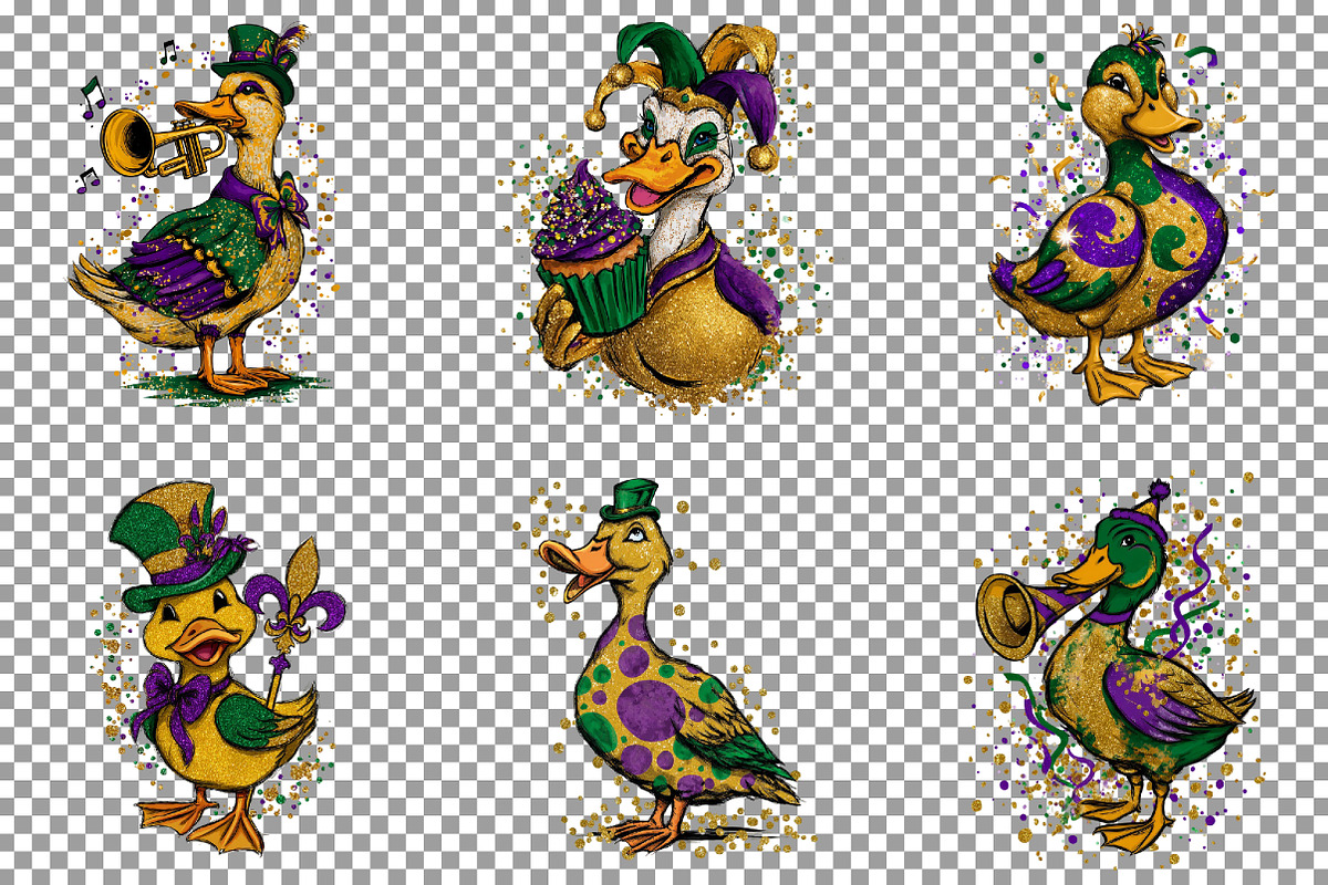 Watercolor Mardi Gras Duck Clipart, an Illustration by Sublimation Artist (Photo 4 of 6)