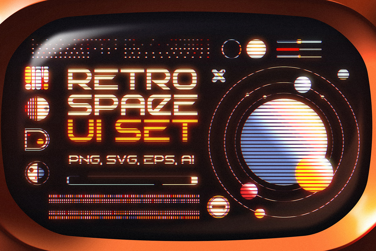 Retro Space UI. Set of 100 elements, an Object Graphic by Olga Ryzychenko (Photo 1 of 10)