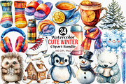 Watercolor Cute Winter Clipart, an Illustration by Canvas Craft (Thumbnail 1 of 7)
