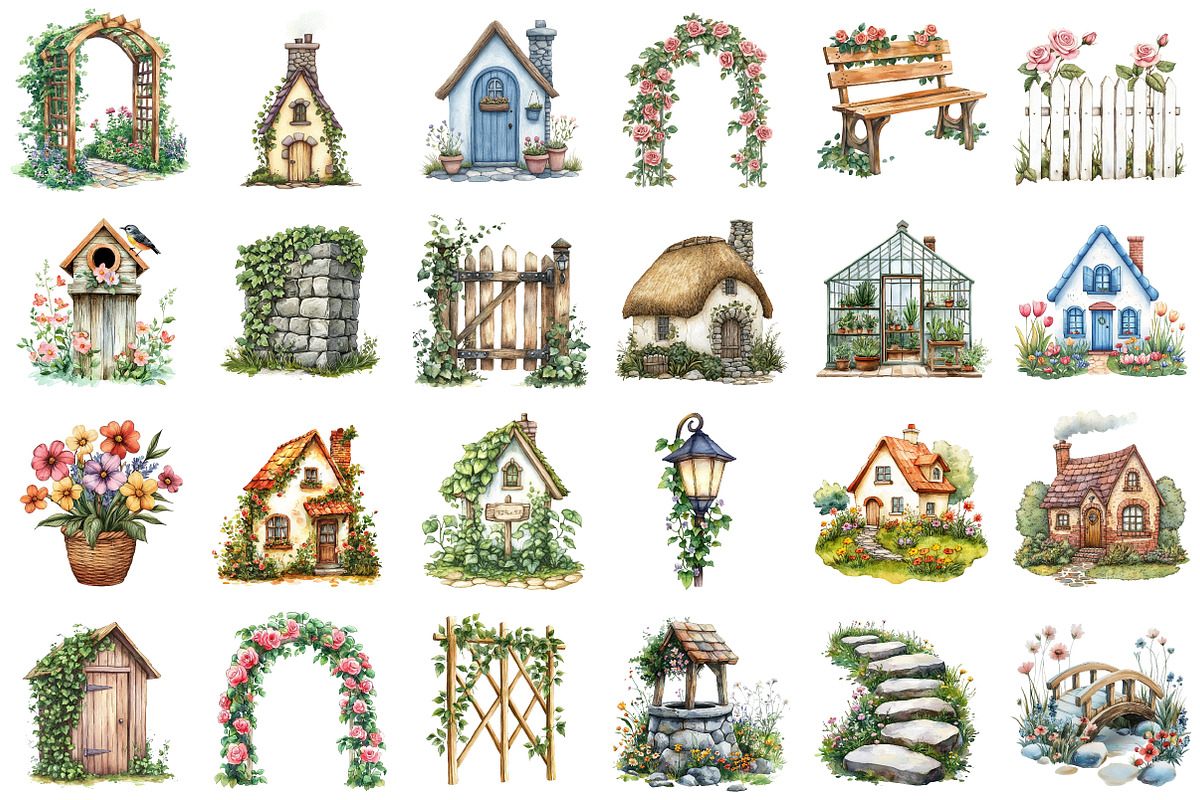 Garden Cottage Clip Art Watercolour, an Illustration by Sublimation Artist (Photo 2 of 6)