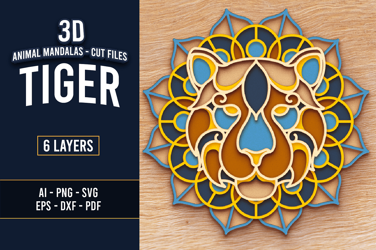 Tiger 3D Mandala - SVG cut file, an Object Graphic by Arshad Ali (Photo 1 of 8)