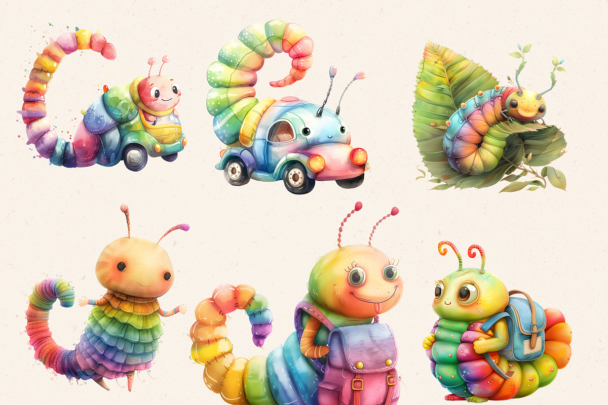 CUTE RAINBOW CATTERPILLAR CLIPART, an Animal Illustration by Daring Digies (Photo 2 of 8)
