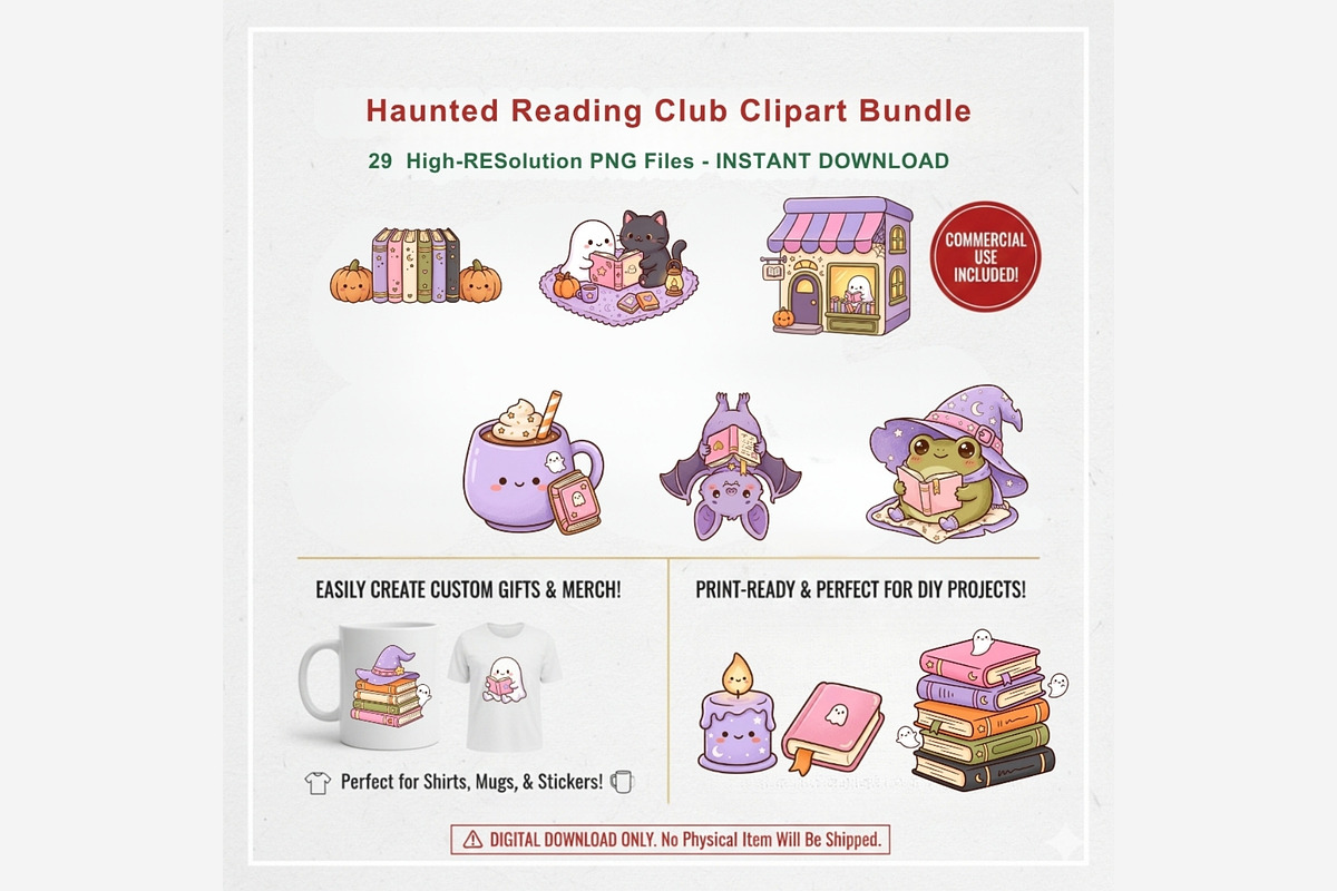 Haunted Reading Club Clipart Bundle, a Seasonal Illustration by Tanya Kart (Photo 9 of 10)