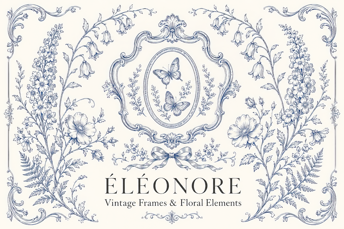 Vintage Toile Floral Frames Elements, an Object Graphic by Olya Creative (Photo 1 of 12)
