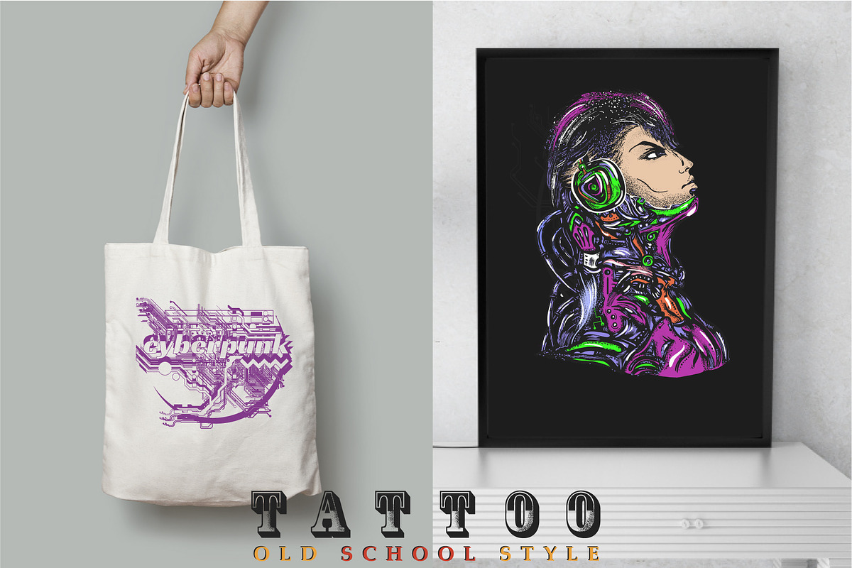 Cyberpunk old school tattoo, a Graphic by intueri (Photo 6 of 7)