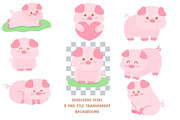 Pastel Cute Pig Clipart Set, an Animal Illustration by Nattapohncha (Thumbnail 3 of 3)