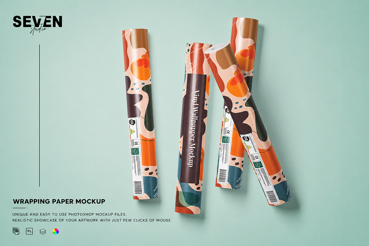 Vinyl Wallpaper Mockup Template, a Packaging Mockup by Se٧enStudio (Photo 1 of 2)