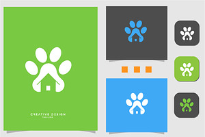 Cat or dog paw icon with house, a Branding & Logo Template by art_creater