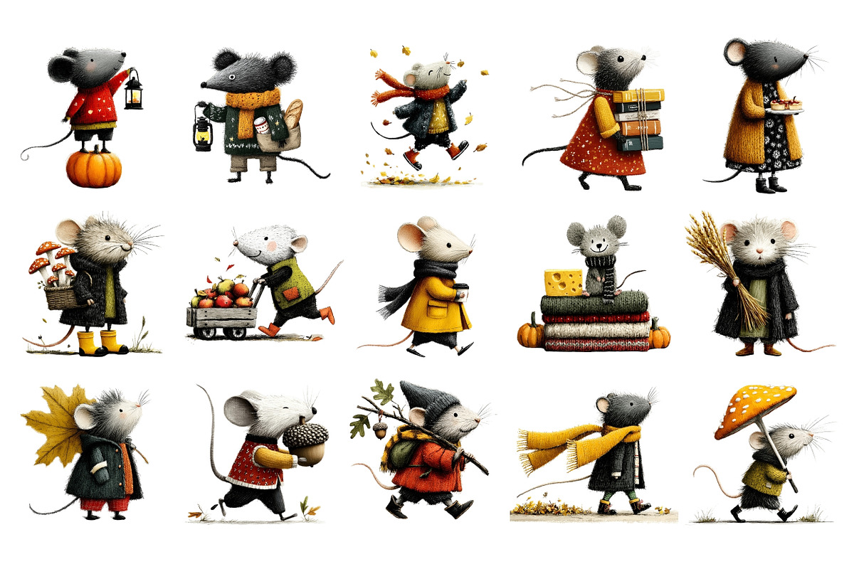 Autumn Mouse PNG Clipart Bundle, a Seasonal Illustration by Nicolle's Colorful Art (Photo 2 of 5)