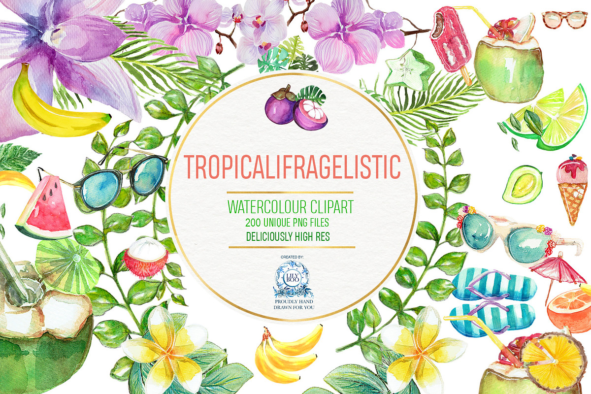 200 Tropical Watercolor Clipart, a Food Illustration by LilyBoo Clipart (Photo 1 of 8)