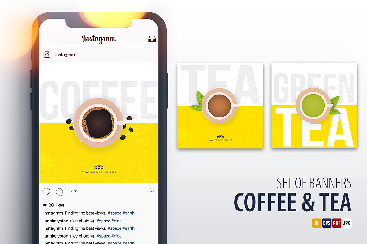 Coffee and Tea Social Media banners, a Social Media Template by Leo Edition (Photo 1 of 5)