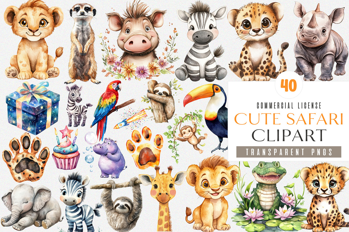 Cute Safari Clipart PNG, an Illustration by SinaCreation (Photo 1 of 4)