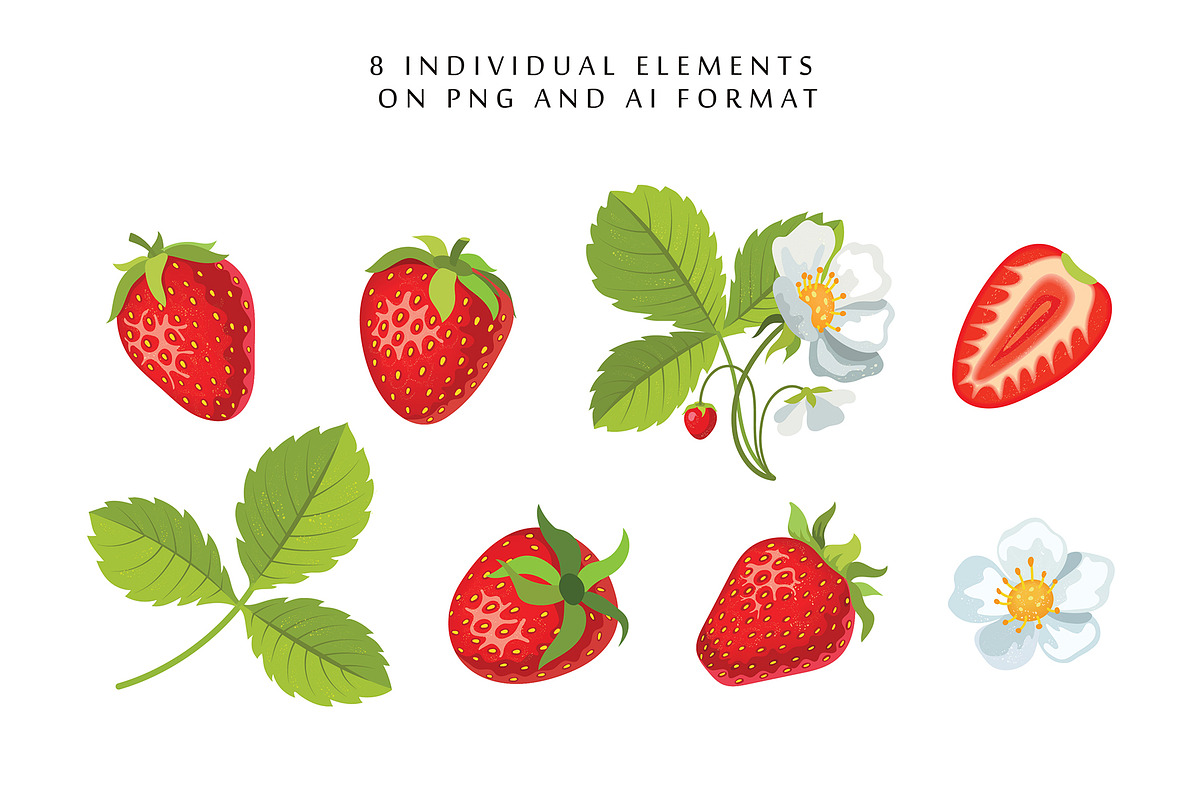 Vector set with delicious strawberri, a Background Graphic by natamastery (Photo 2 of 4)