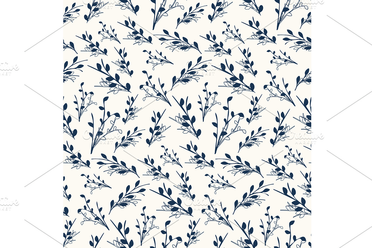 Stylized navy leaves and sprigs, an Illustration by okskukuruza