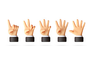 3D Cartoon hands showing numbers one, an Object Illustration by Abscent