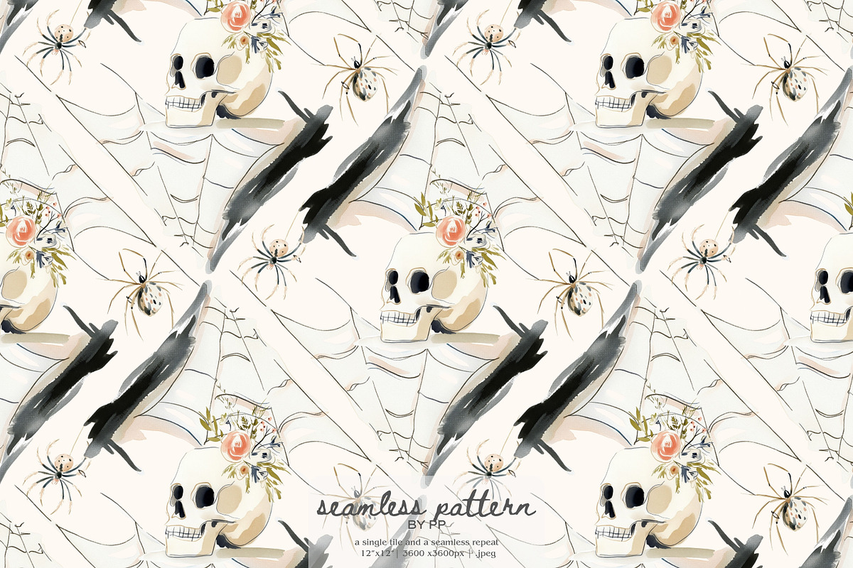 gothic skeleton seamless pattern, a Pattern Graphic by Pink Studio Art (Photo 1 of 4)