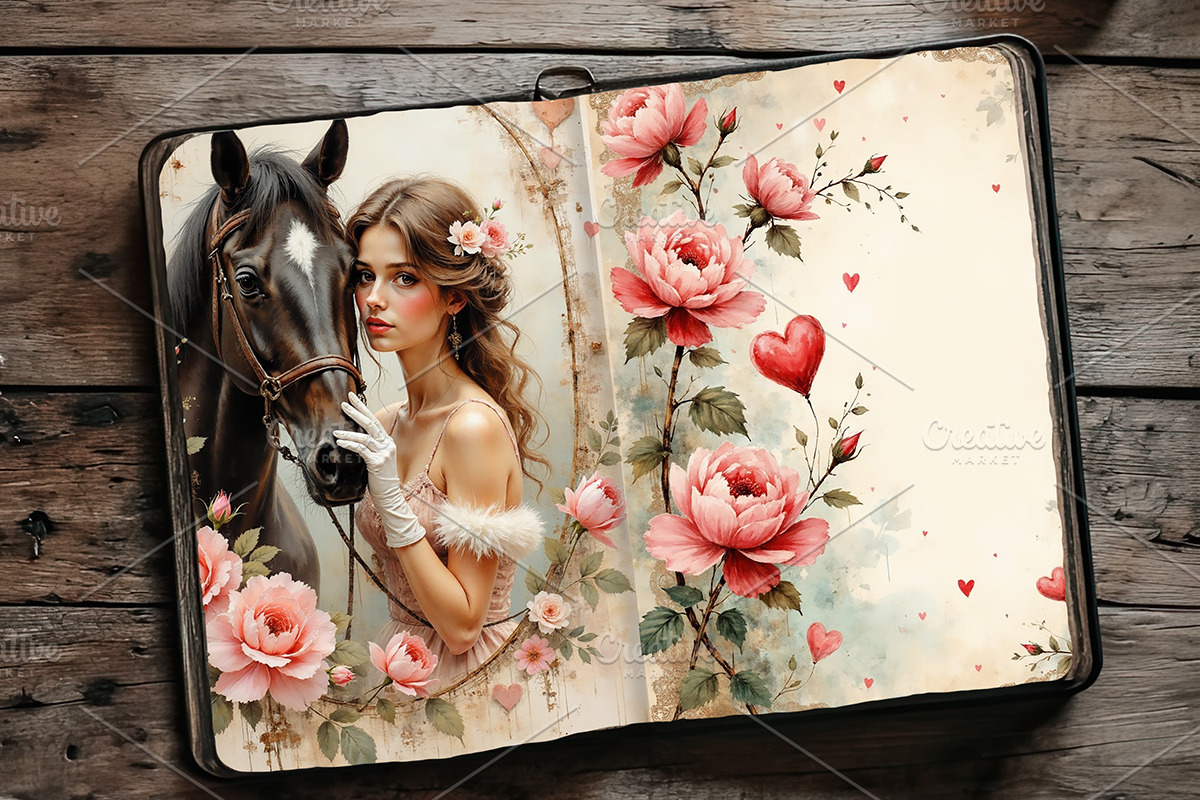 Vintage Valentine Junk Journal Pages, a Decorative Illustration by GalaDesign03 (Photo 5 of 9)