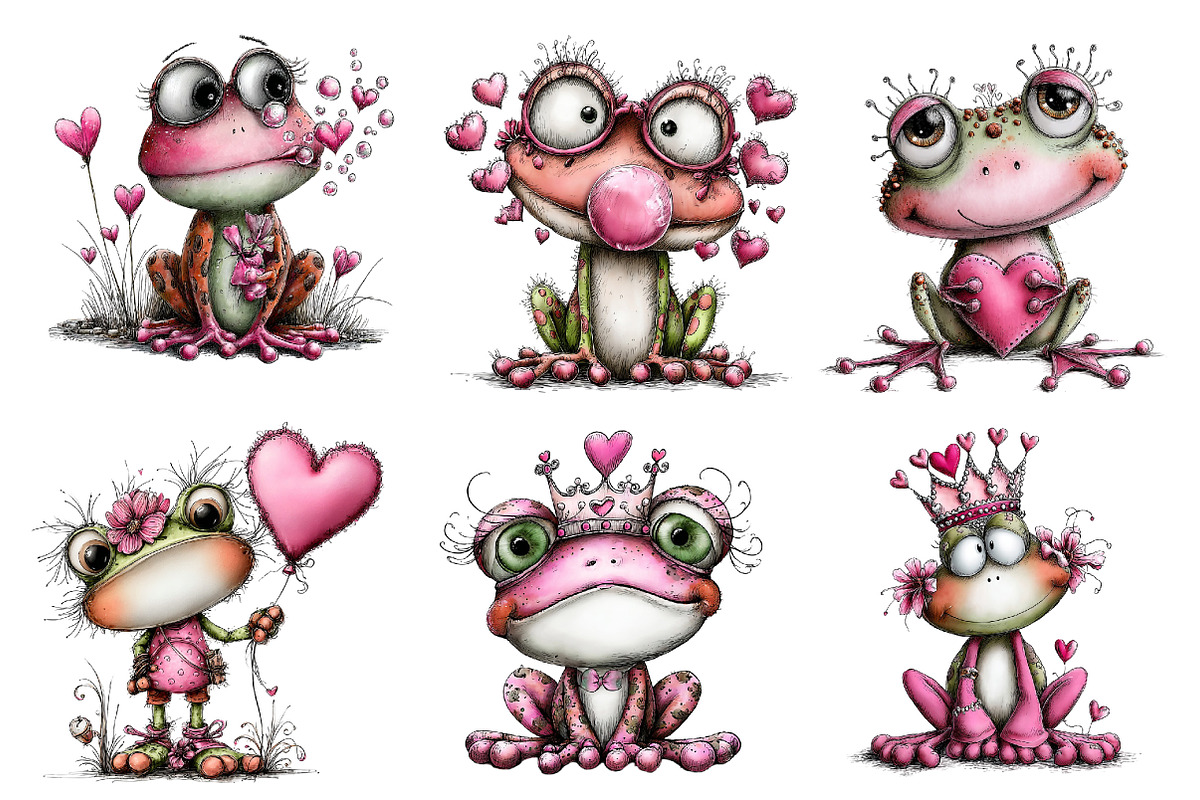 Valentine's Whimsical Frogs Clipart, an Illustration by Dream Creation (Photo 2 of 8)