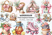 Bohemian Pink Gingham Summer Clipart, an Illustration by CraftArtStudio (Thumbnail 1 of 6)