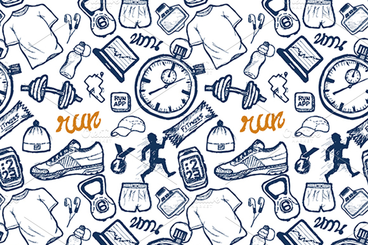 Run icons seamless pattern/hand draw, a Pattern Graphic by Jakub Kostal