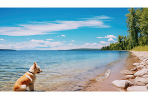 swim dog lake michigan ai generated, an Animal Photo by pikepicture