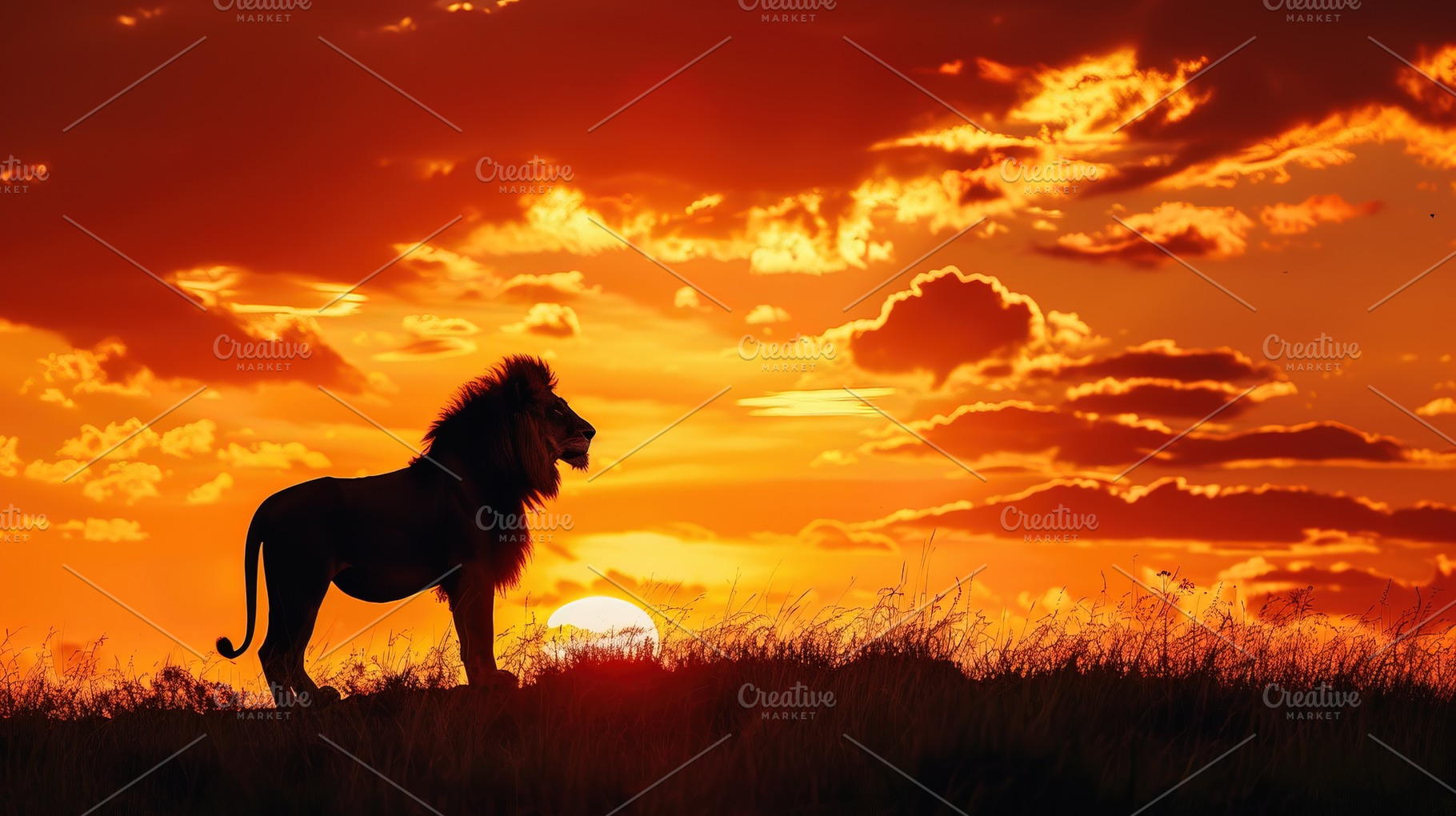 Lion Silhouette at Sunset, an Animal Photo by Ales Munt