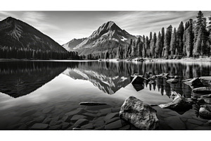 nature mountain lake black and white, a Nature Photo by pikepicture