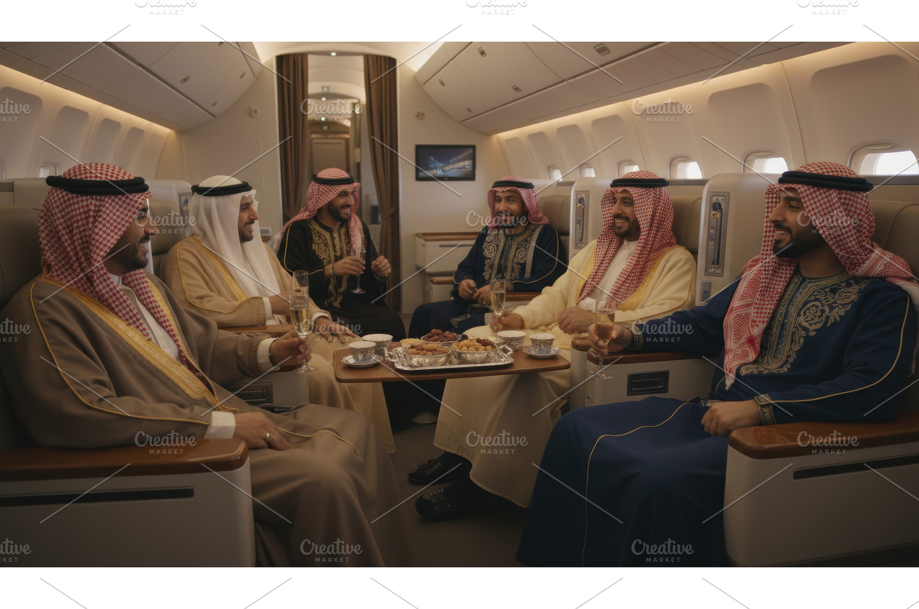Group of arab businessmen in, a Food & Drink Photo by Igor Tichonow